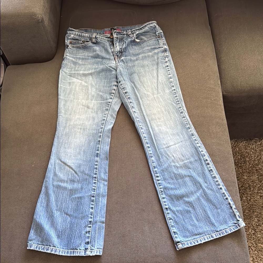 Blue Flare Wide Leg Jeans with Vintage Wash